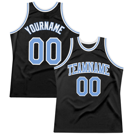 Custom Black Light Blue-White Authentic Throwback Basketball Jersey - Main View