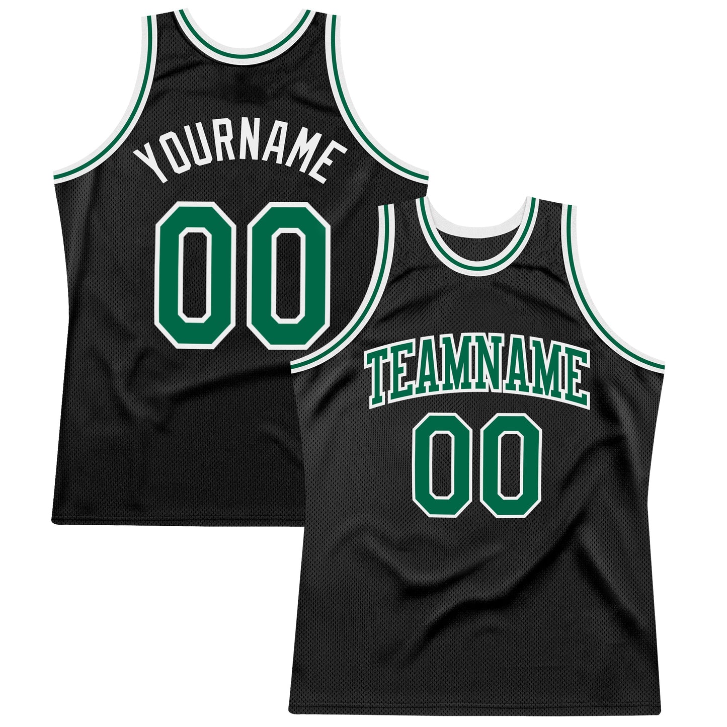 Custom Black Kelly Green-White Authentic Throwback Basketball Jersey - Main View