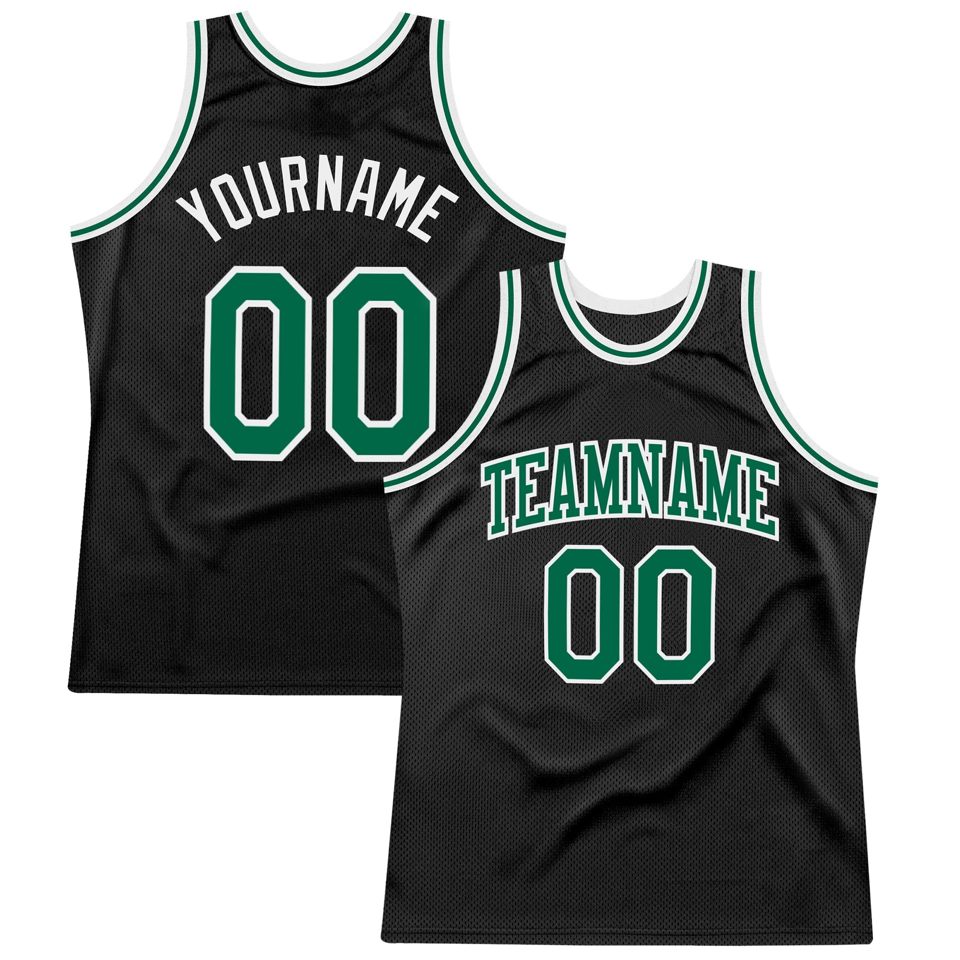 Custom Black Kelly Green-White Authentic Throwback Basketball Jersey - Main View