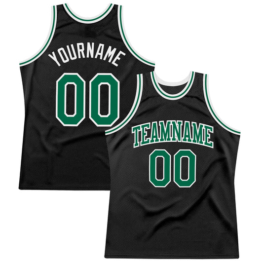 Custom Black Kelly Green-White Authentic Throwback Basketball Jersey - Main View