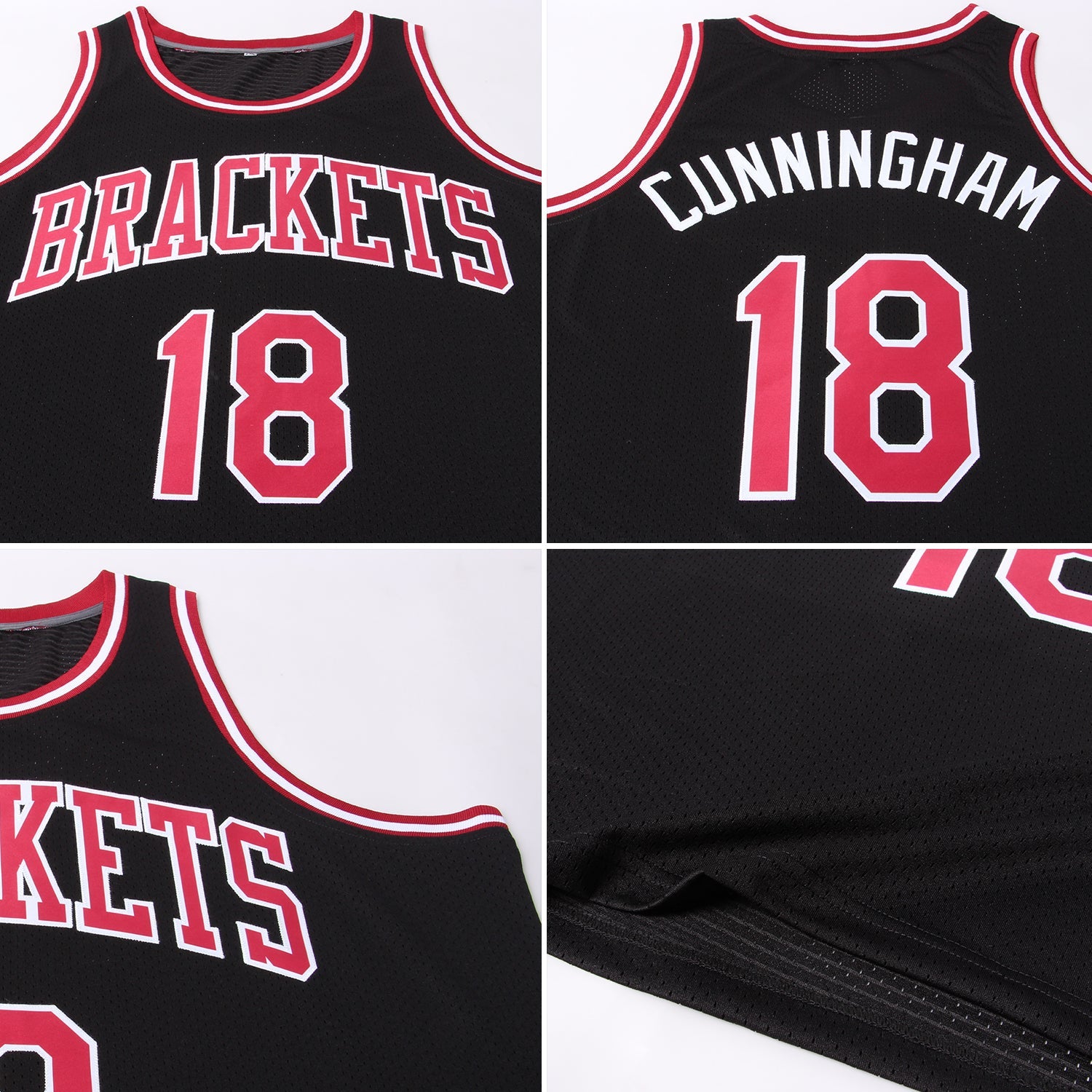 Custom Black Maroon-White Authentic Throwback Basketball Jersey view 5