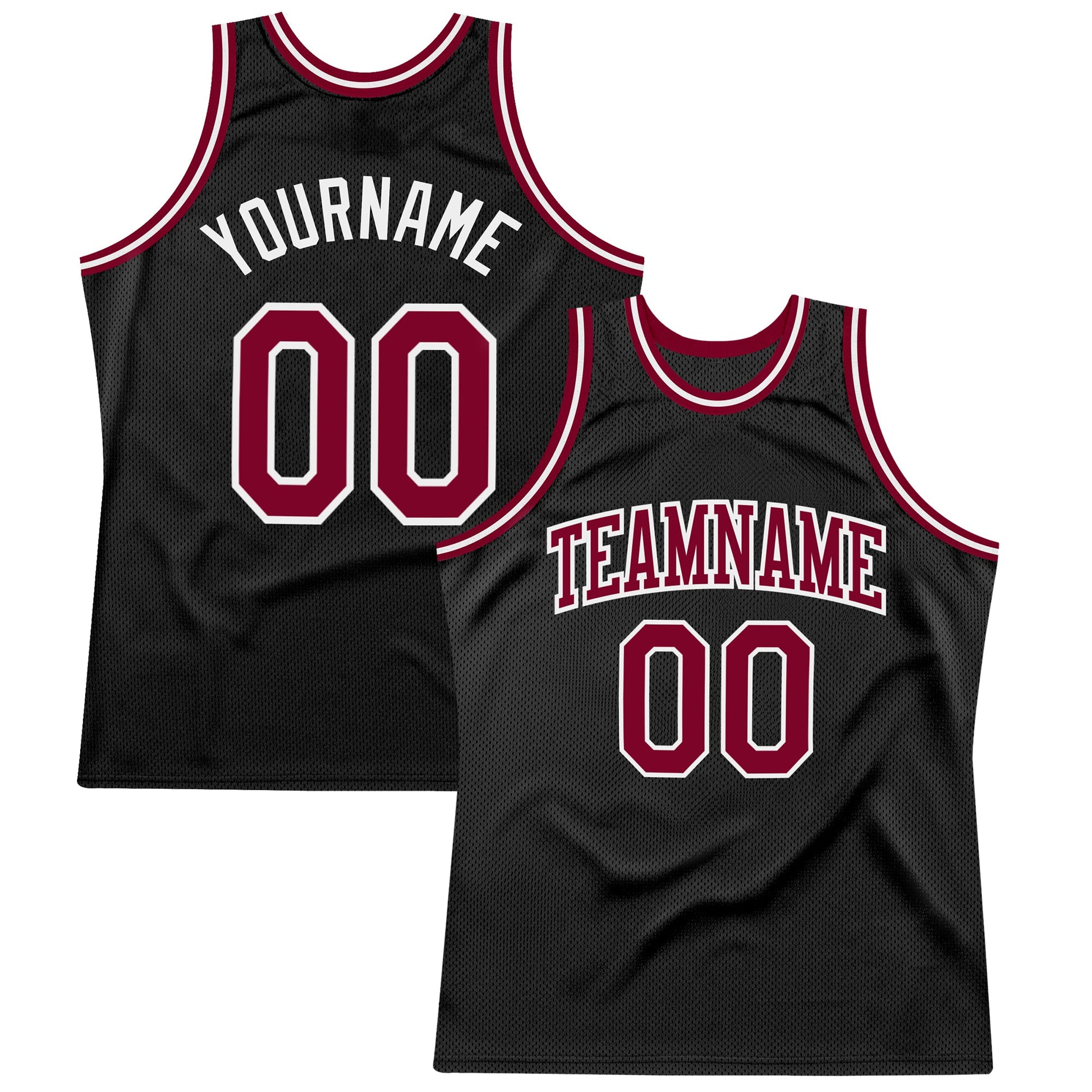 Custom Black Maroon-White Authentic Throwback Basketball Jersey - Main View
