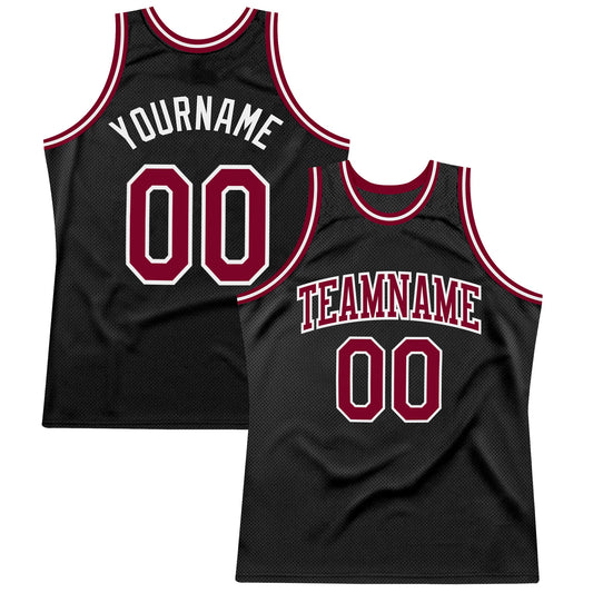 Custom Black Maroon-White Authentic Throwback Basketball Jersey - Main View