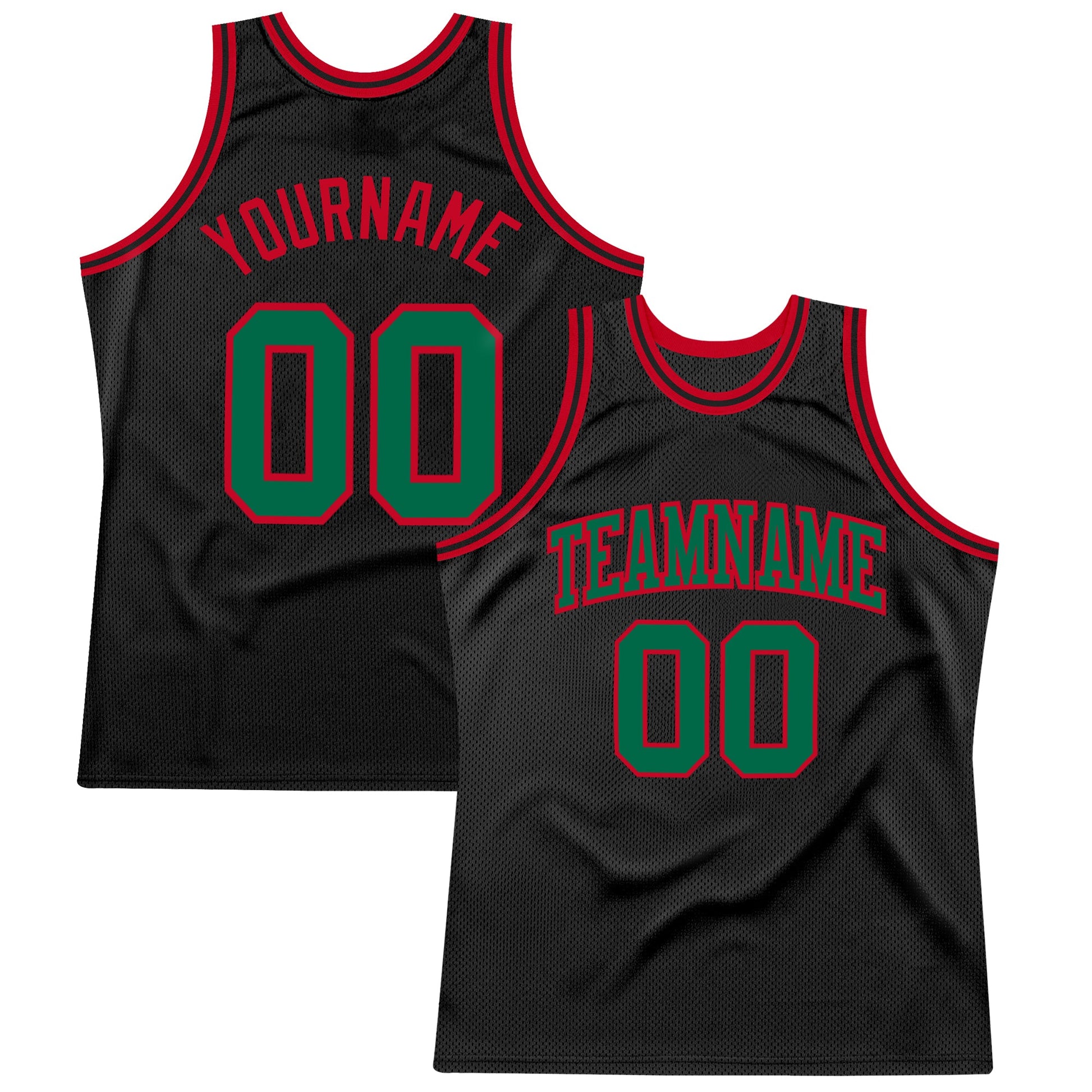 Custom Black Kelly Green-Red Authentic Throwback Basketball Jersey - Main View