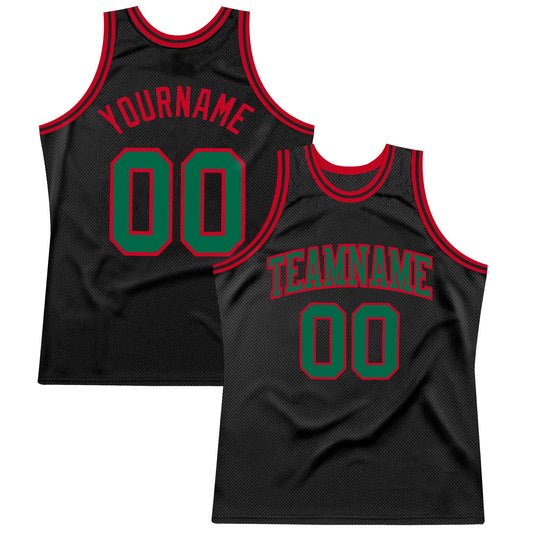 Custom Black Kelly Green-Red Authentic Throwback Basketball Jersey - Main View