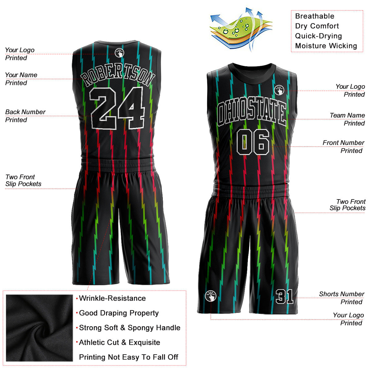 Custom Black Black-Red Round Neck Sublimation Basketball Uniform Jersey view 2