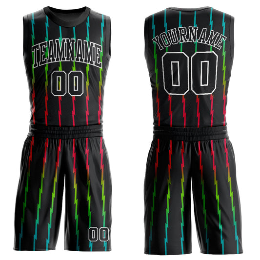 Custom Black Black-Red Round Neck Sublimation Basketball Uniform Jersey - Main View