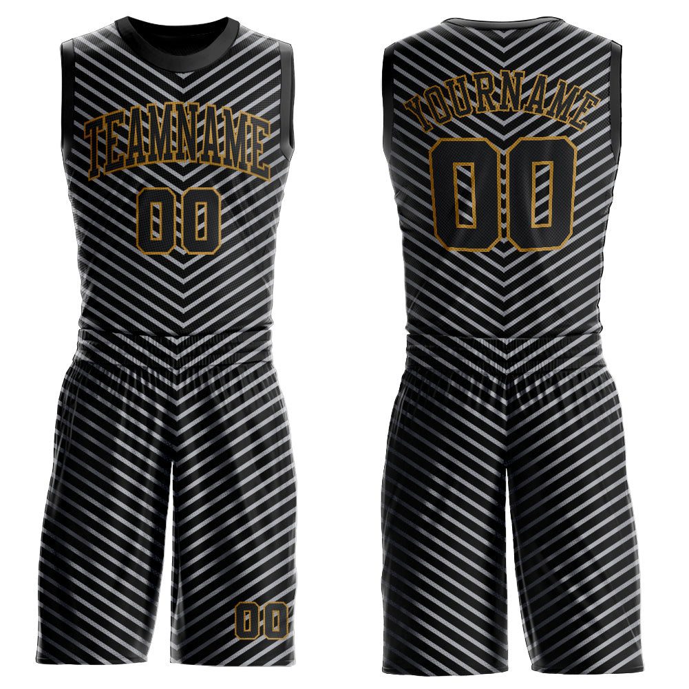 Custom Black Black-Gray Round Neck Sublimation Basketball Uniform Jersey - Main View