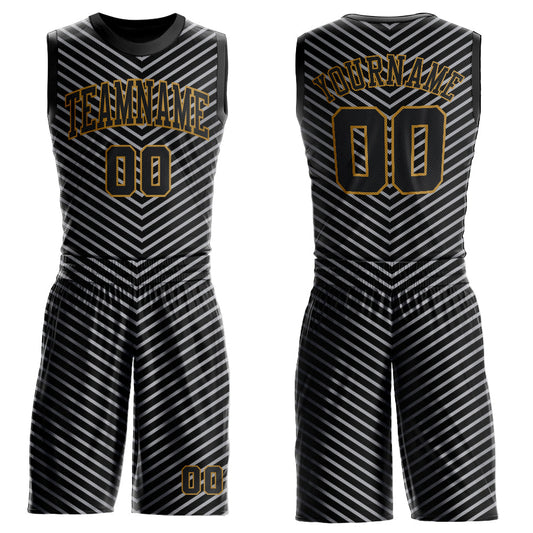 Custom Black Black-Gray Round Neck Sublimation Basketball Uniform Jersey - Main View