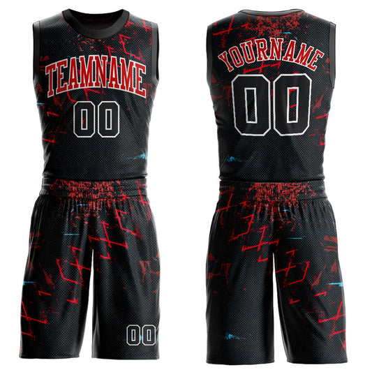 Custom Black Black-Red Round Neck Sublimation Basketball Uniform Jersey - Main View