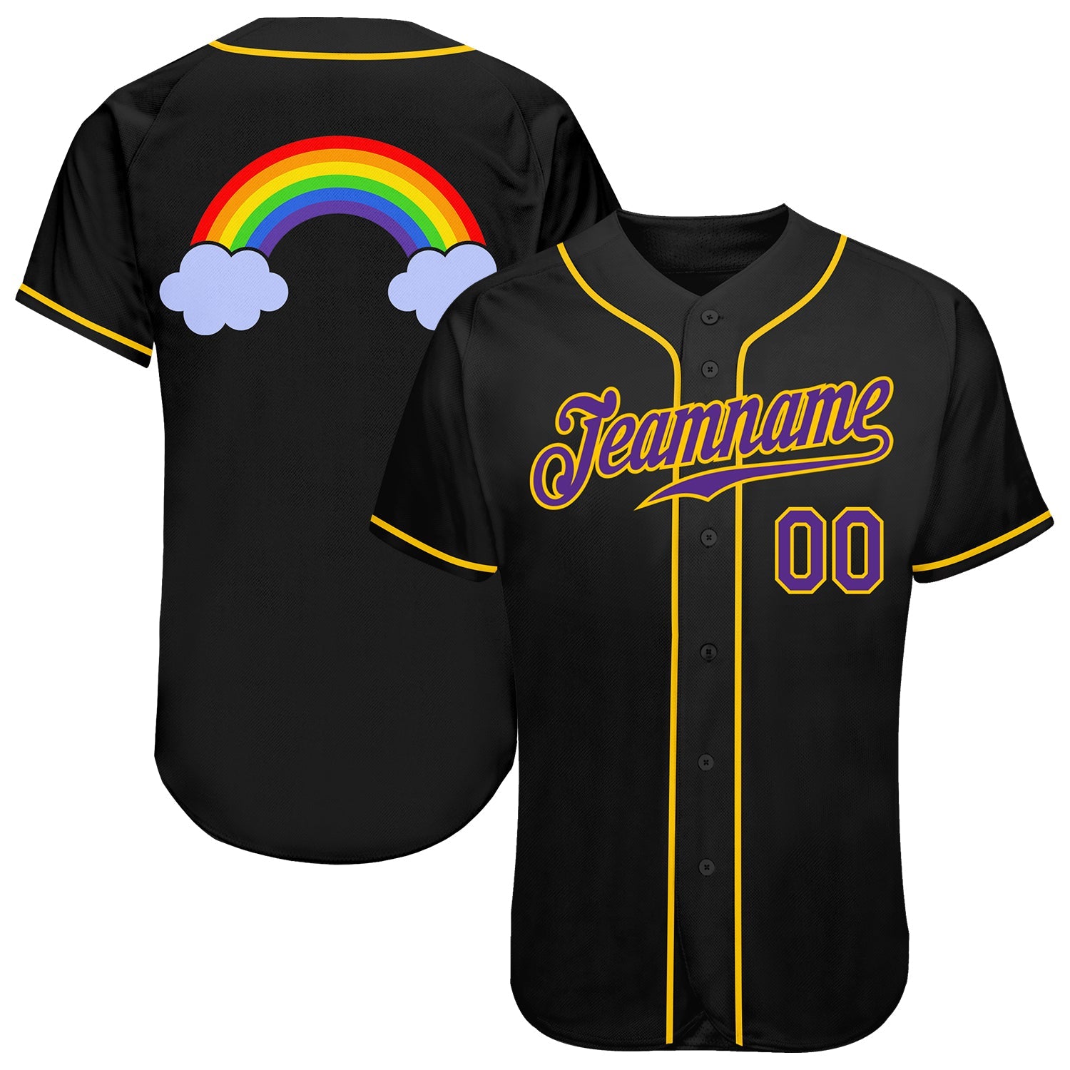 Custom Black Purple-Gold Rainbow For Pride LGBT Authentic Baseball Jersey - Main View
