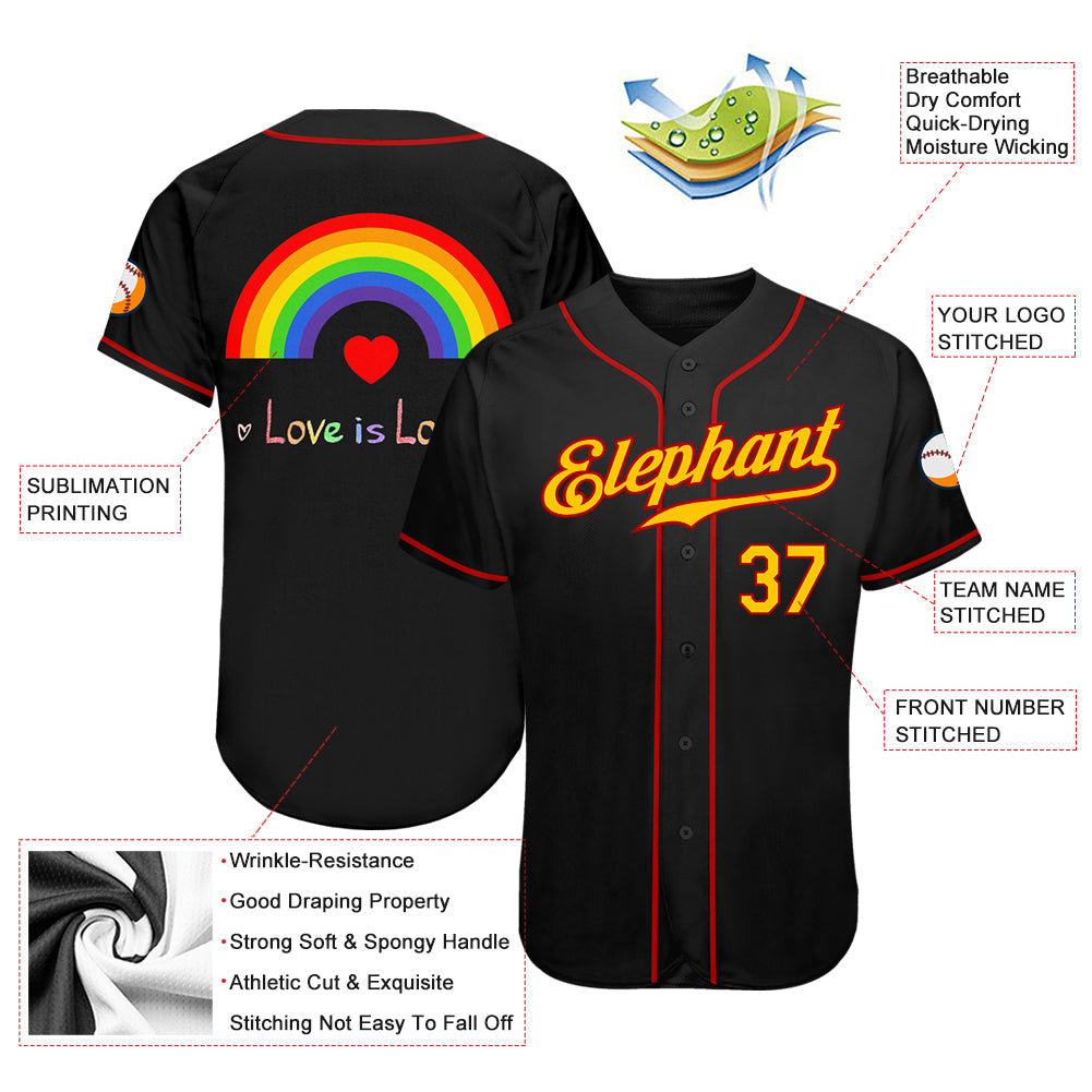 Custom Black Gold-Red Rainbow For Pride Month Love Is Love LGBT Authentic Baseball Jersey view 4