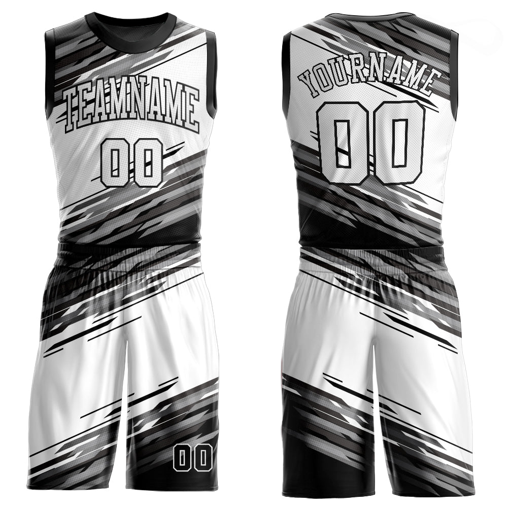 Custom Black White-Gray Round Neck Sublimation Basketball Uniform Jersey - Main View