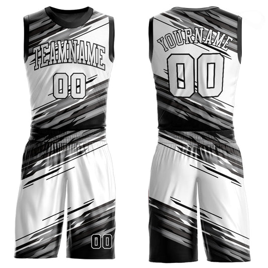 Custom Black White-Gray Round Neck Sublimation Basketball Uniform Jersey - Main View