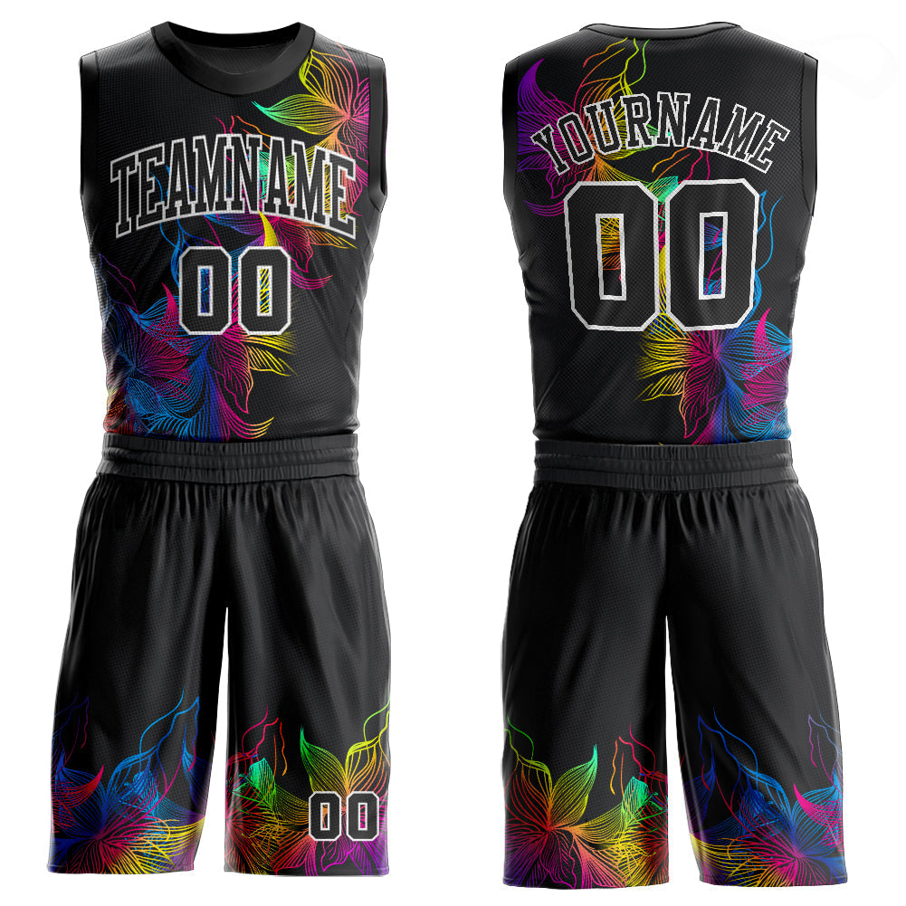 Custom Black Black-White Round Neck Sublimation Basketball Uniform Jersey - Main View