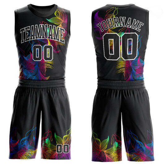 Custom Black Black-White Round Neck Sublimation Basketball Uniform Jersey - Main View
