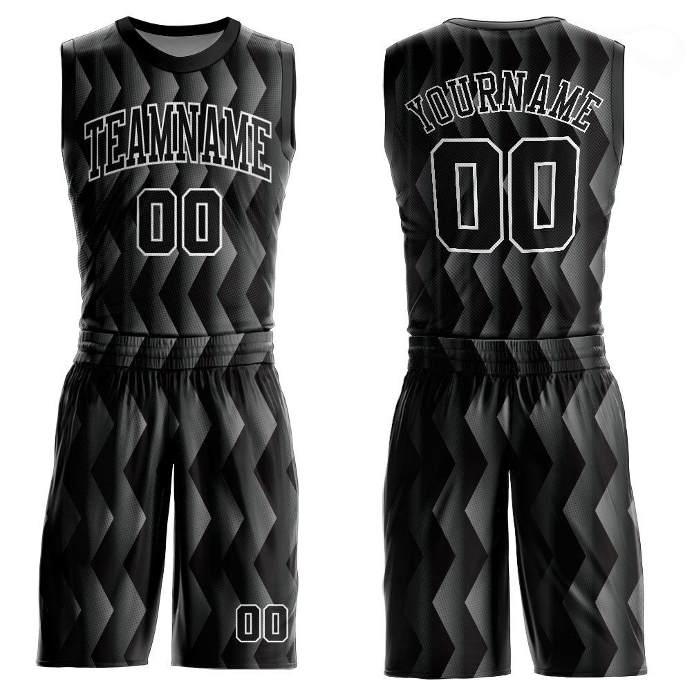 Custom Black Black-Gray Round Neck Sublimation Basketball Uniform Jersey - Main View