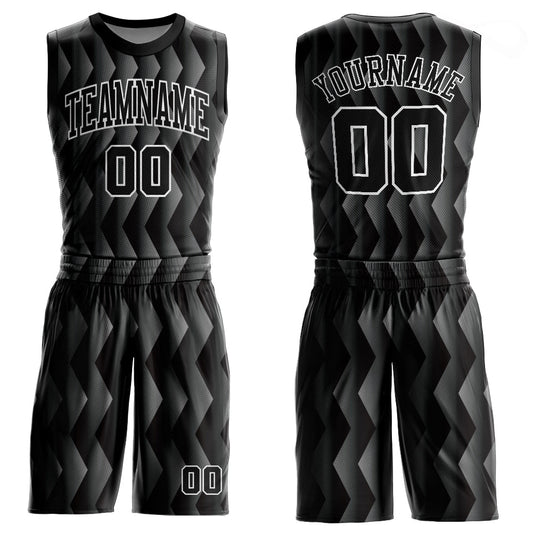 Custom Black Black-Gray Round Neck Sublimation Basketball Uniform Jersey - Main View