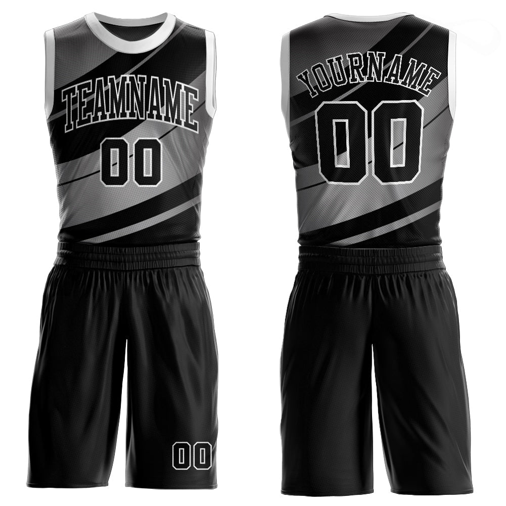 Custom Black Black-Gray Round Neck Sublimation Basketball Uniform Jersey - Main View