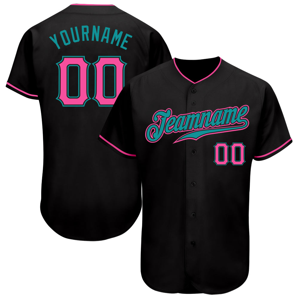 Custom Black Pink-Teal Authentic Baseball Jersey - Main View