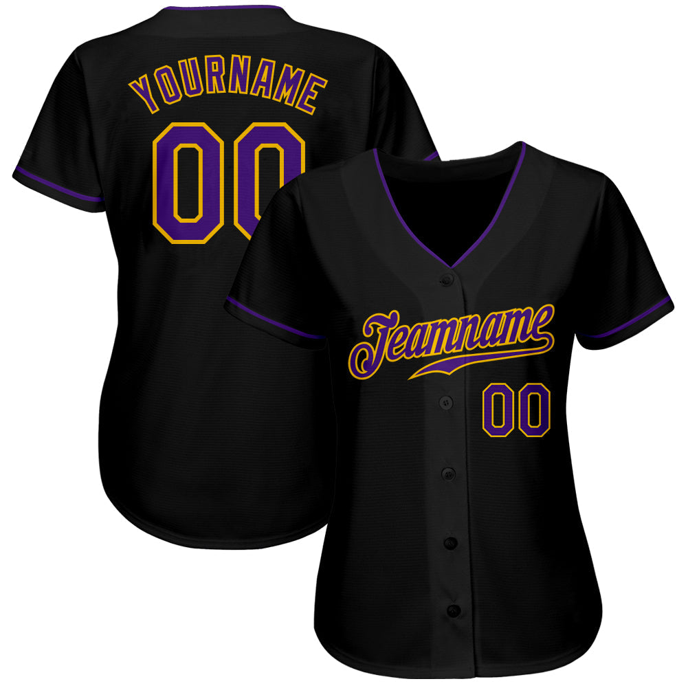 Custom Black Purple-Gold Authentic Baseball Jersey view 2