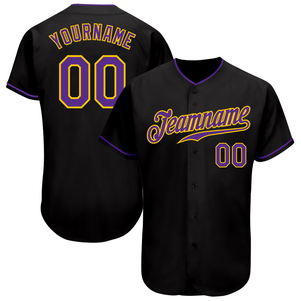 Custom Black Purple-Gold Authentic Baseball Jersey - Main View