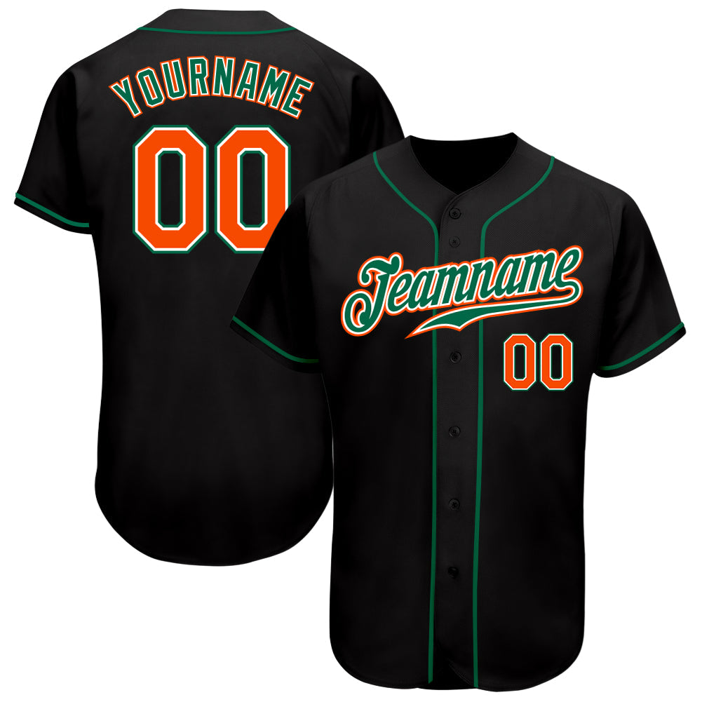 Custom Black Orange-Kelly Green Authentic Baseball Jersey - Main View