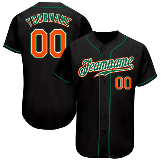 Custom Black Orange-Kelly Green Authentic Baseball Jersey - Main View