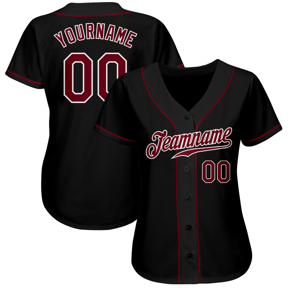 Custom Black Crimson-White Authentic Baseball Jersey view 2