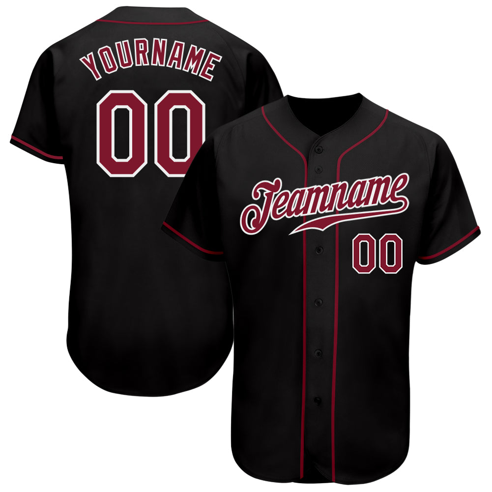 Custom Black Crimson-White Authentic Baseball Jersey - Main View
