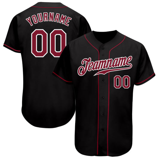 Custom Black Crimson-White Authentic Baseball Jersey - Main View