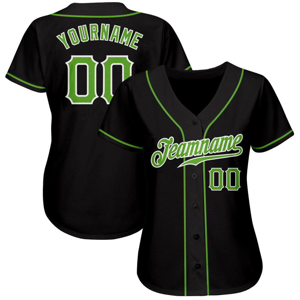 Custom Black Neon Green-White Authentic Baseball Jersey view 2
