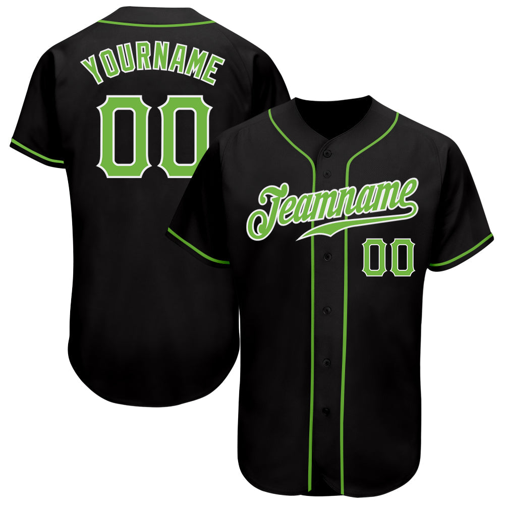 Custom Black Neon Green-White Authentic Baseball Jersey - Main View