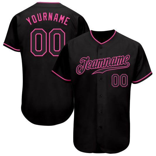 Custom Black Black-Pink Authentic Baseball Jersey - Main View