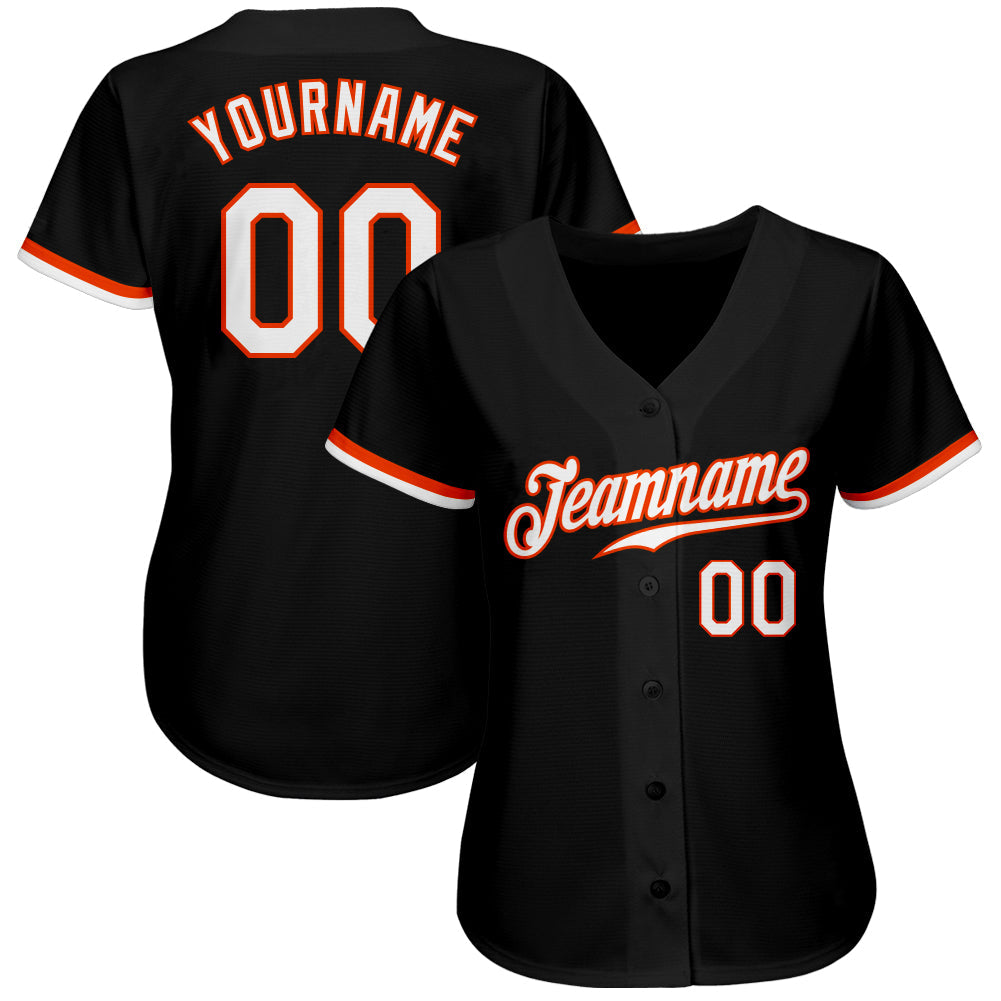 Custom Black White-Orange Authentic Baseball Jersey view 2