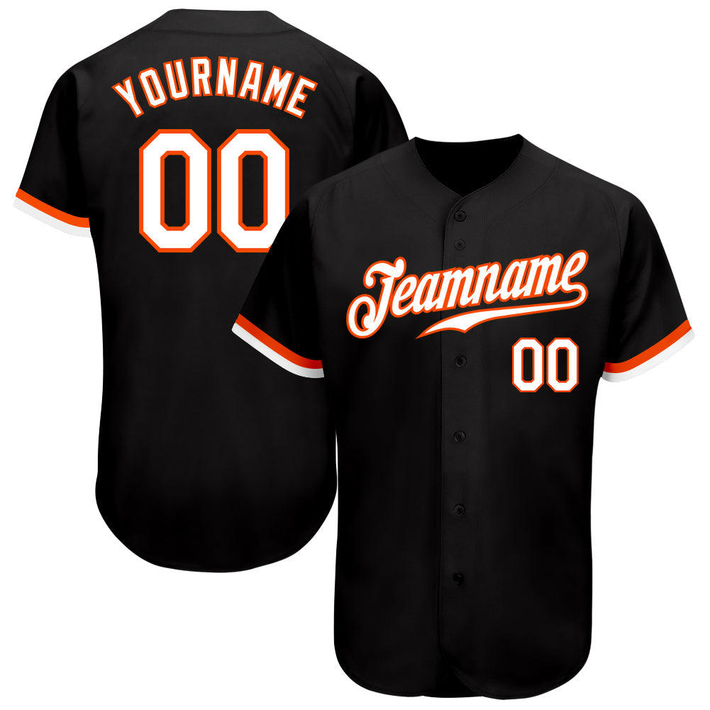 Custom Black White-Orange Authentic Baseball Jersey - Main View