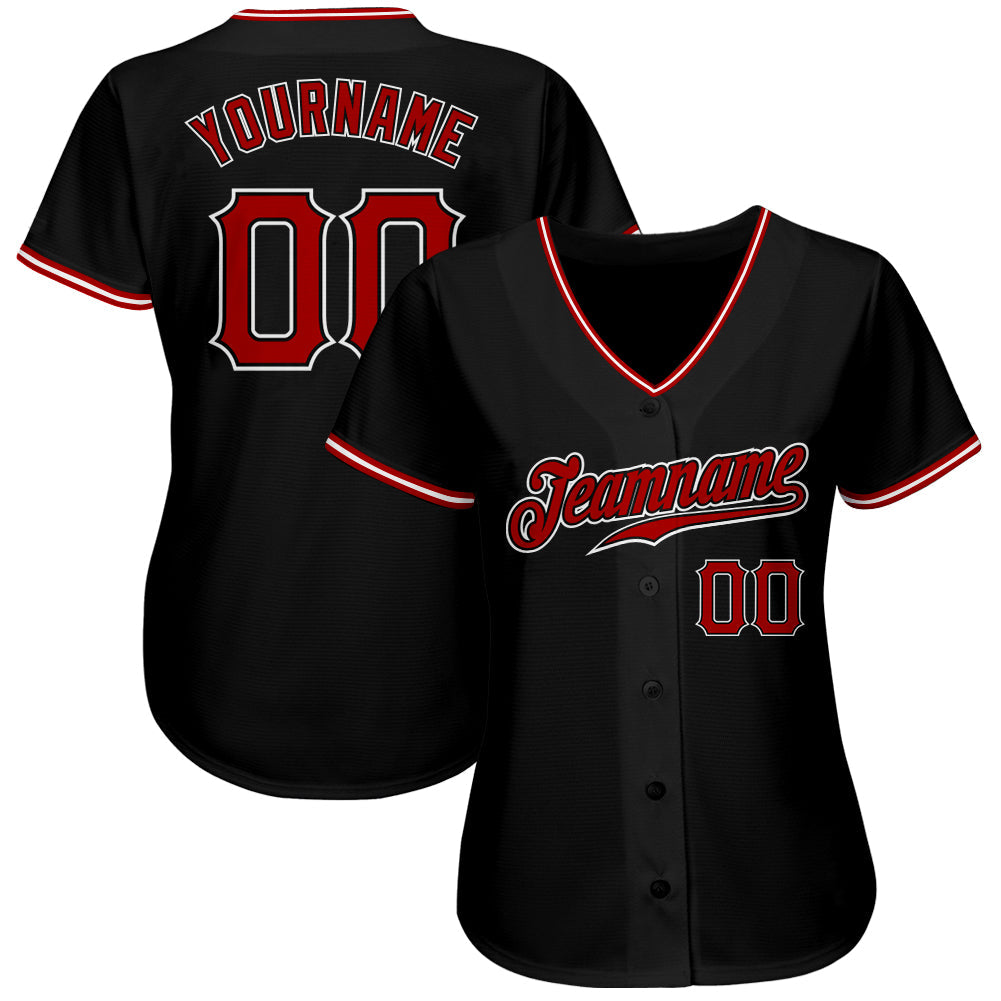 Custom Black Red-White Authentic Baseball Jersey view 2