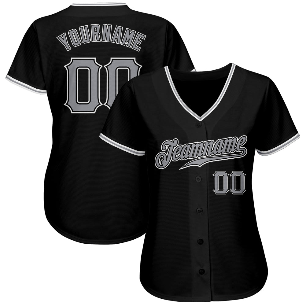 Custom Black Gray-White Authentic Baseball Jersey view 2