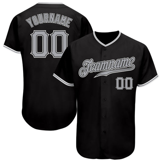 Custom Black Gray-White Authentic Baseball Jersey - Main View