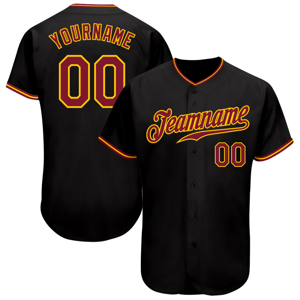 Custom Black Crimson-Gold Authentic Baseball Jersey - Main View