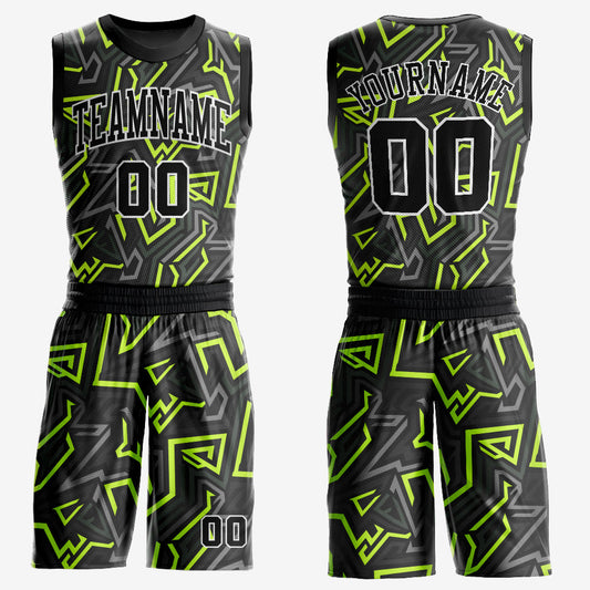 Custom Black Black-Neon Green Round Neck Sublimation Basketball Uniform Jersey - Main View