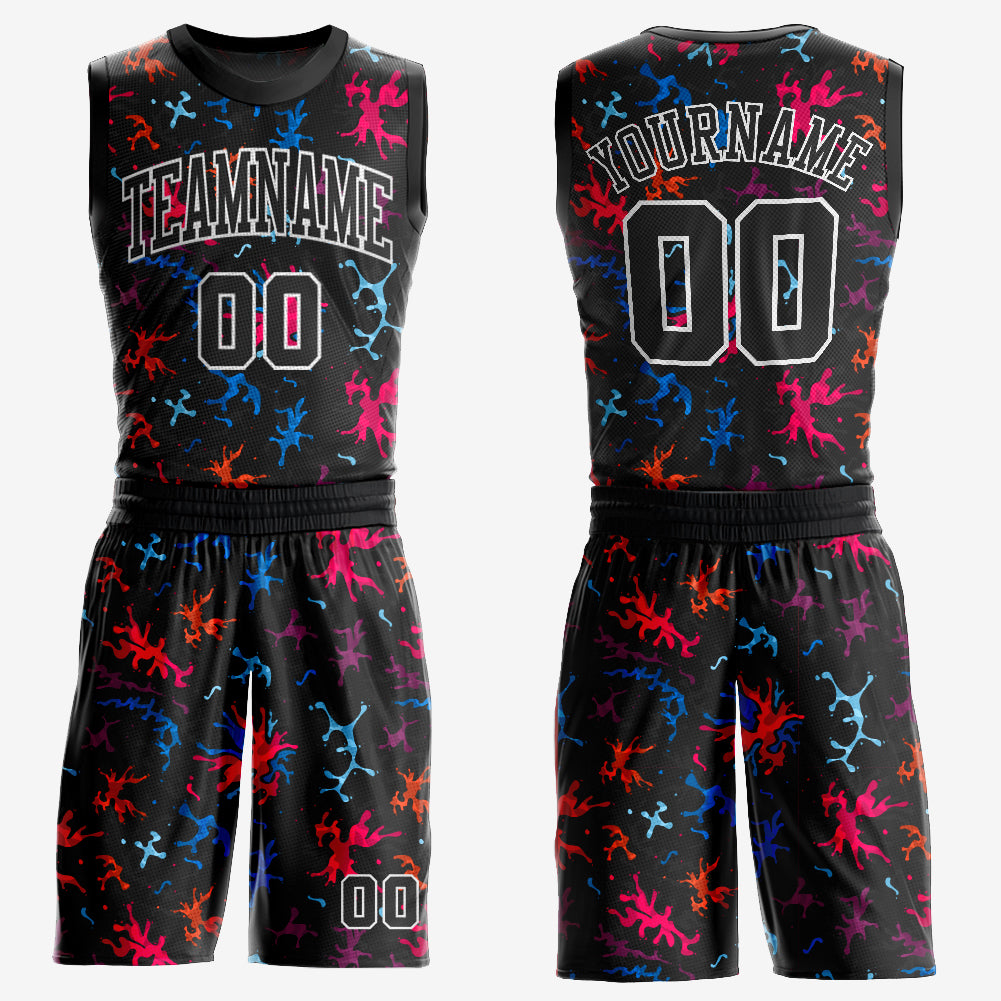 Custom Black Black-Light Blue Round Neck Sublimation Basketball Uniform Jersey - Main View