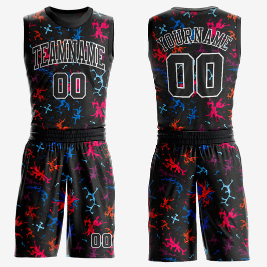 Custom Black Black-Light Blue Round Neck Sublimation Basketball Uniform Jersey - Main View
