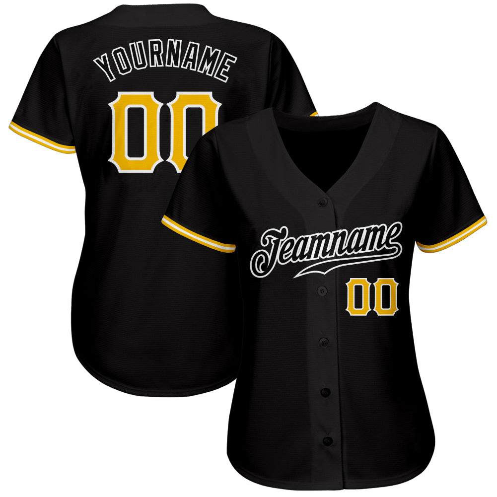 Custom Black Gold-White Authentic Baseball Jersey view 2
