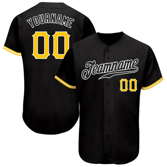 Custom Black Gold-White Authentic Baseball Jersey - Main View