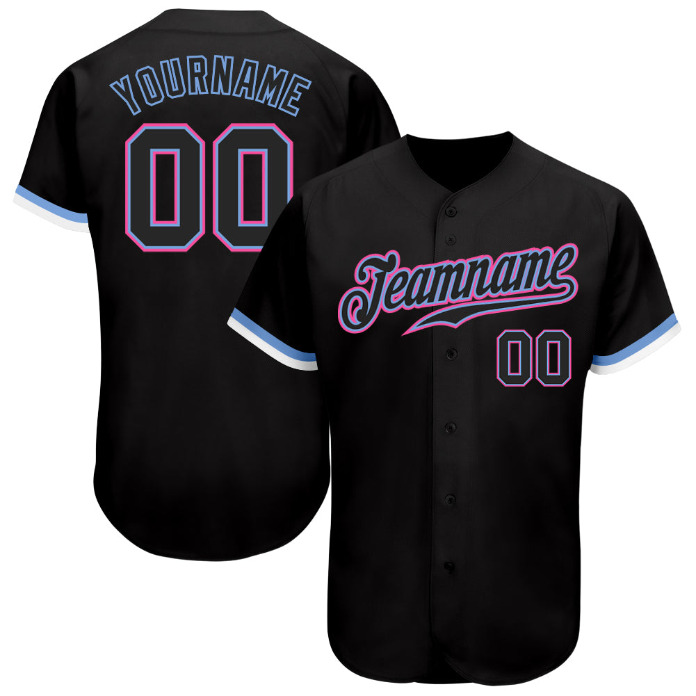 Custom Black Black Light Blue Pink-White Authentic Baseball Jersey - Main View