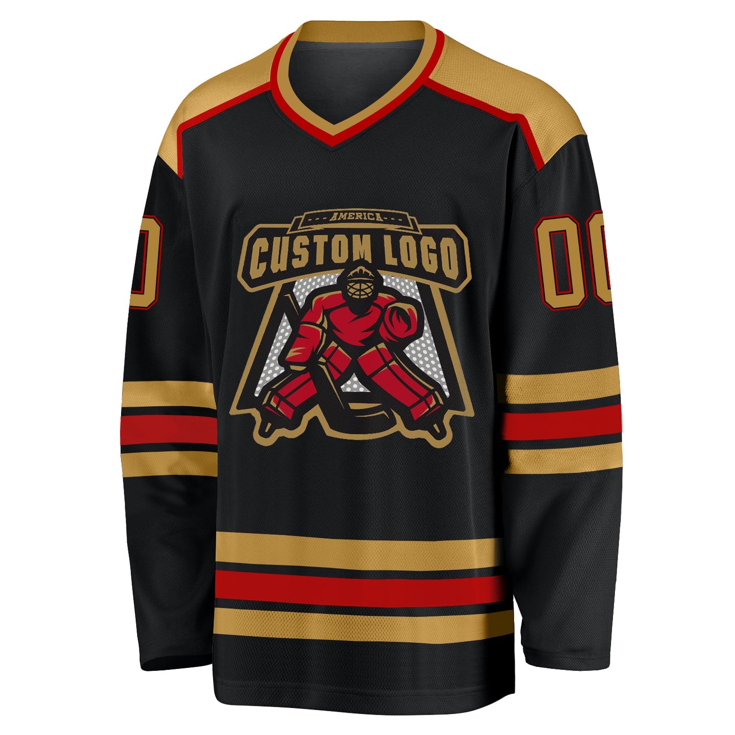 Custom Black Old Gold-Red Hockey Jersey view 2