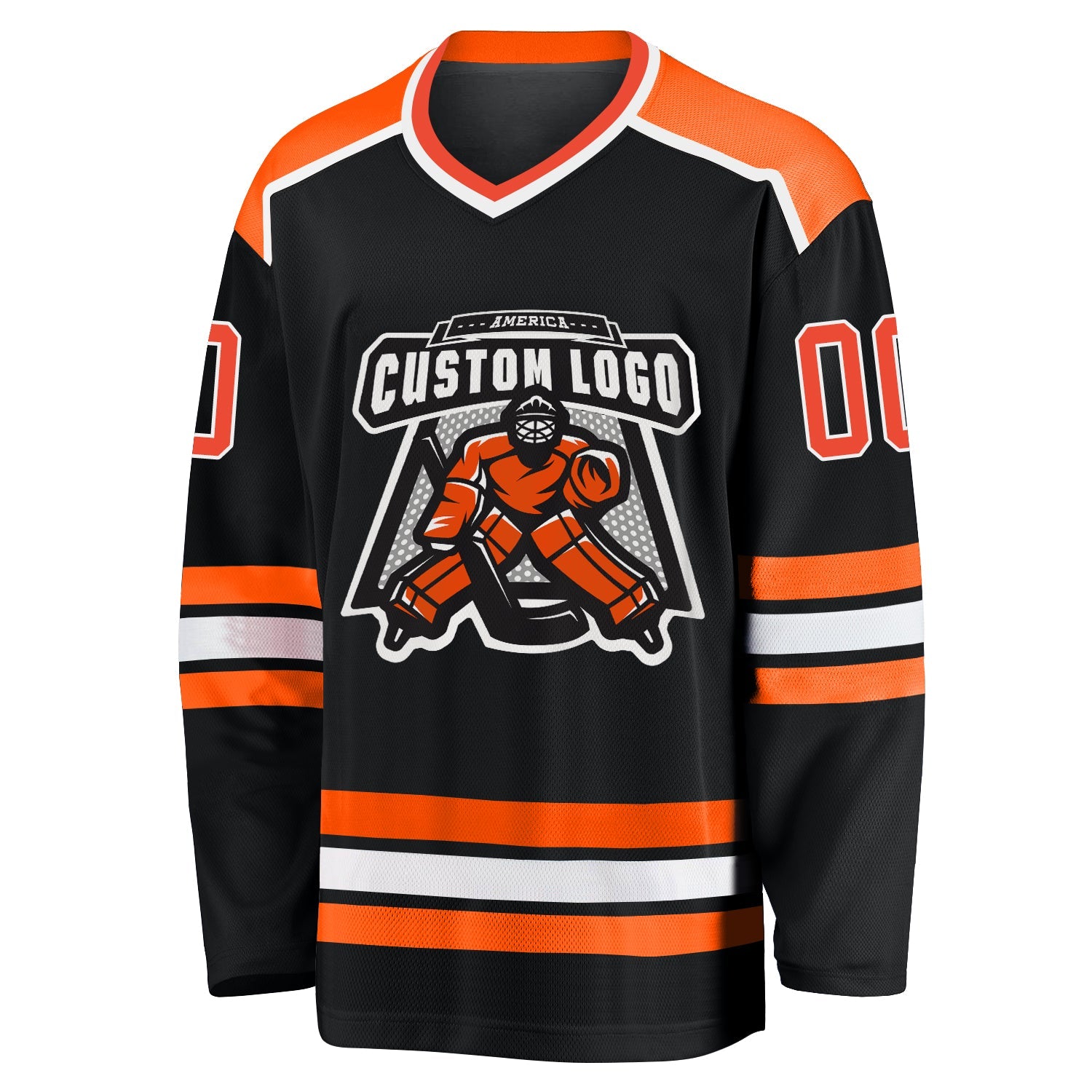 Custom Black Orange-White Hockey Jersey view 2