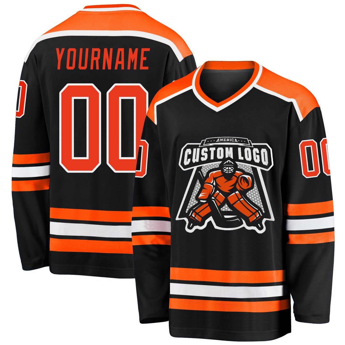Custom Black Orange-White Hockey Jersey - Main View