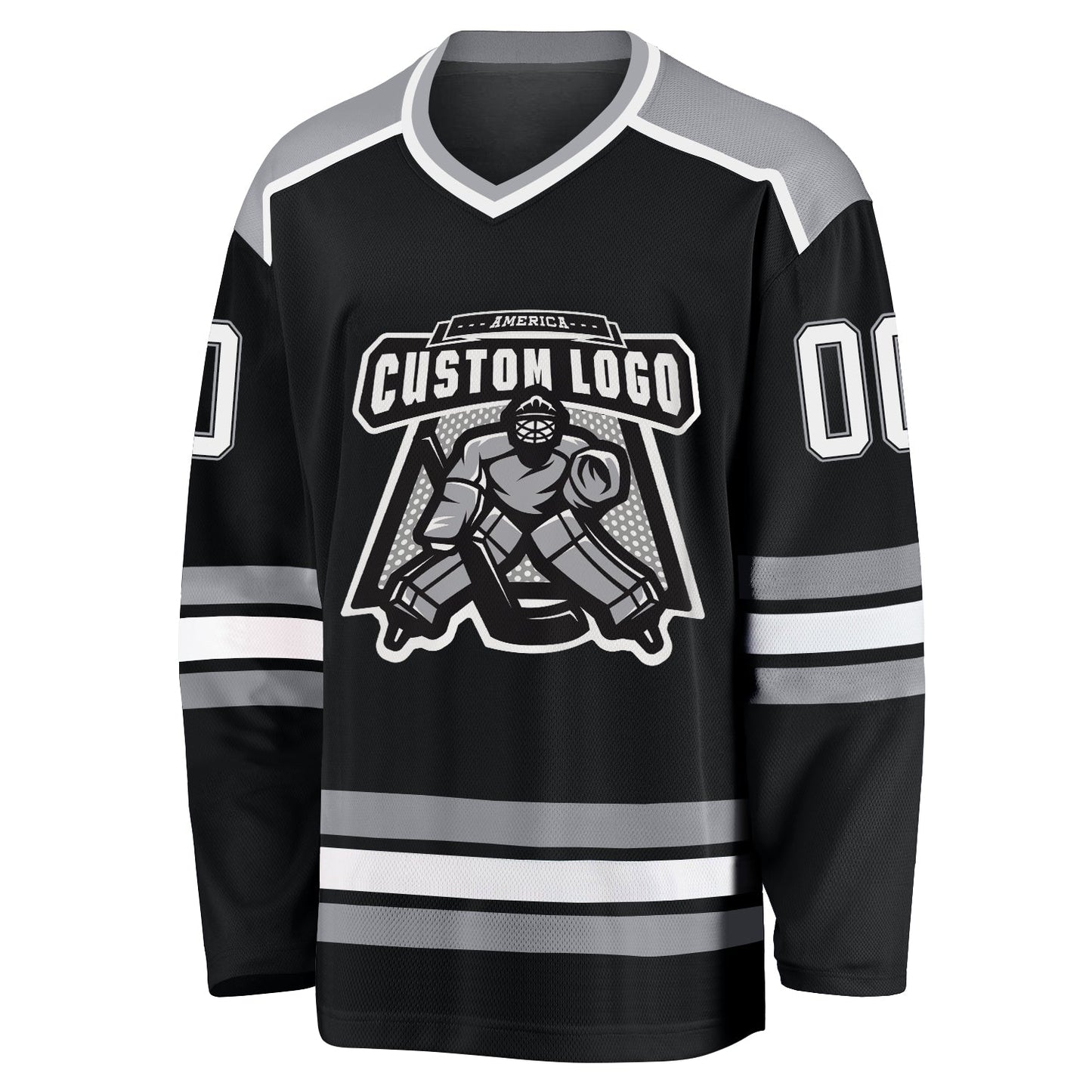 Custom Black White-Gray Hockey Jersey view 2